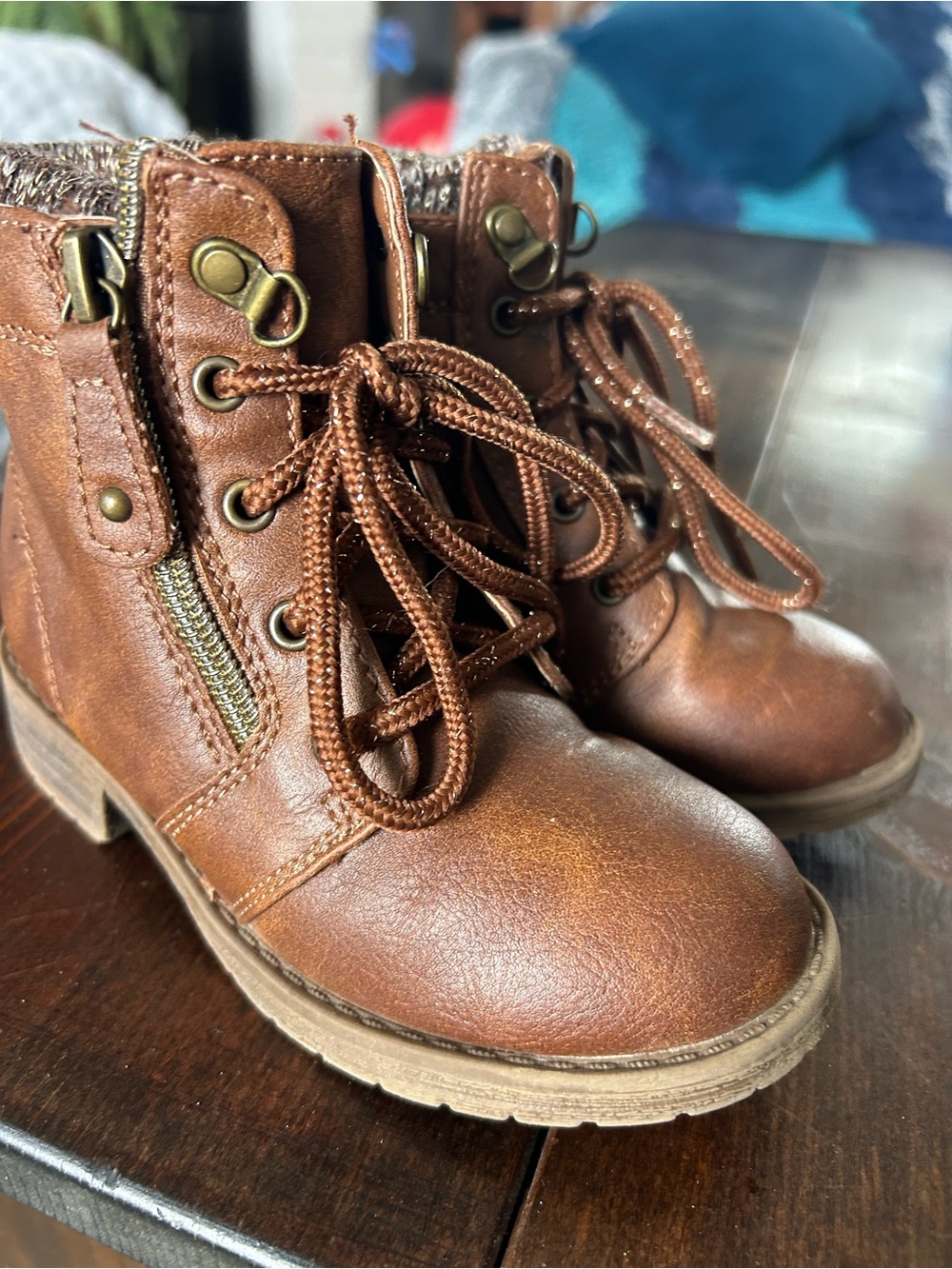 Kids Brown Lace-Up Ankle Boots - Casual Comfort
